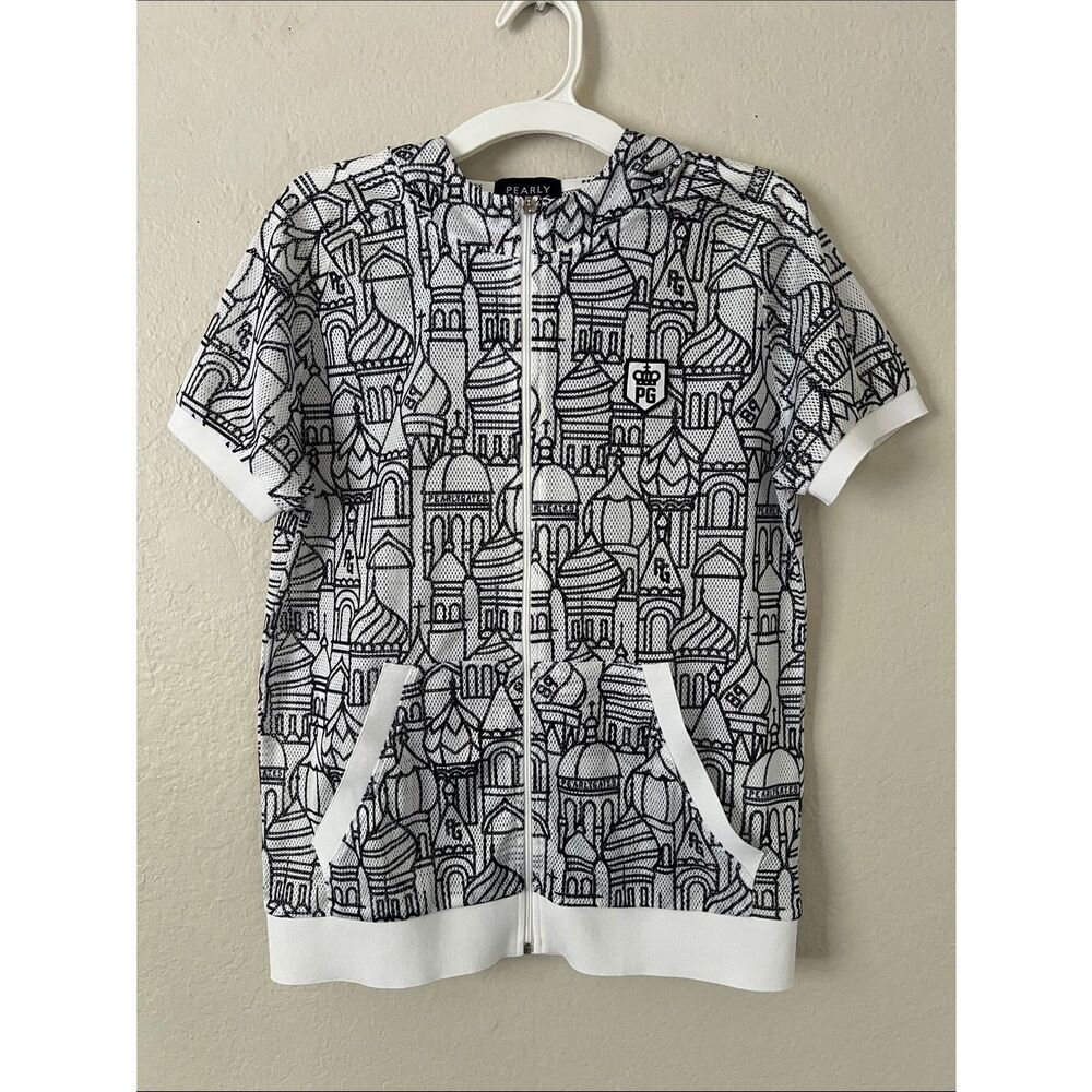 EUC PEARLY GATES Zip Up Hoodie Black/White Doodle in Size 2